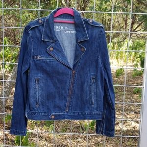 GAP denim moto style jacket L petite